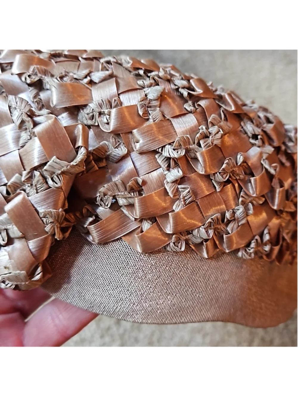 Vintage lovely grass and fabric ladies hat. Gladys & Belle NY 1940's or 50's